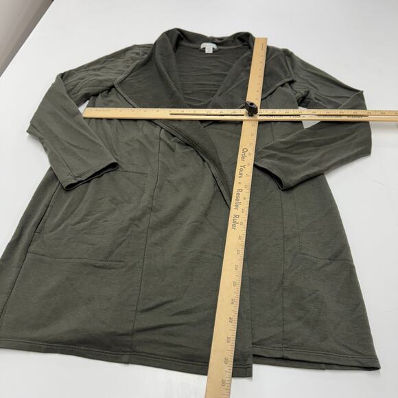 J.Jill Cardigan Women Small Petite Olive Green Open‎ Front Longline Tencel Blend - Picture 7 of 10